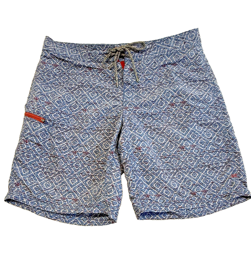 TOAD & CO Blue Red Cetacean Swim Trunks Mens Size 32 Nylon Board Shorts